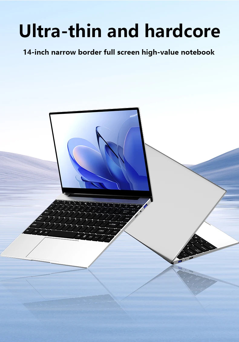 LENO 14.1"Laptop 16GB RAM 2TB SSD Windows 11 Intel N3700 Ultra Slim Notebook Gamer 1920*1080  Display Office Study Computer PC