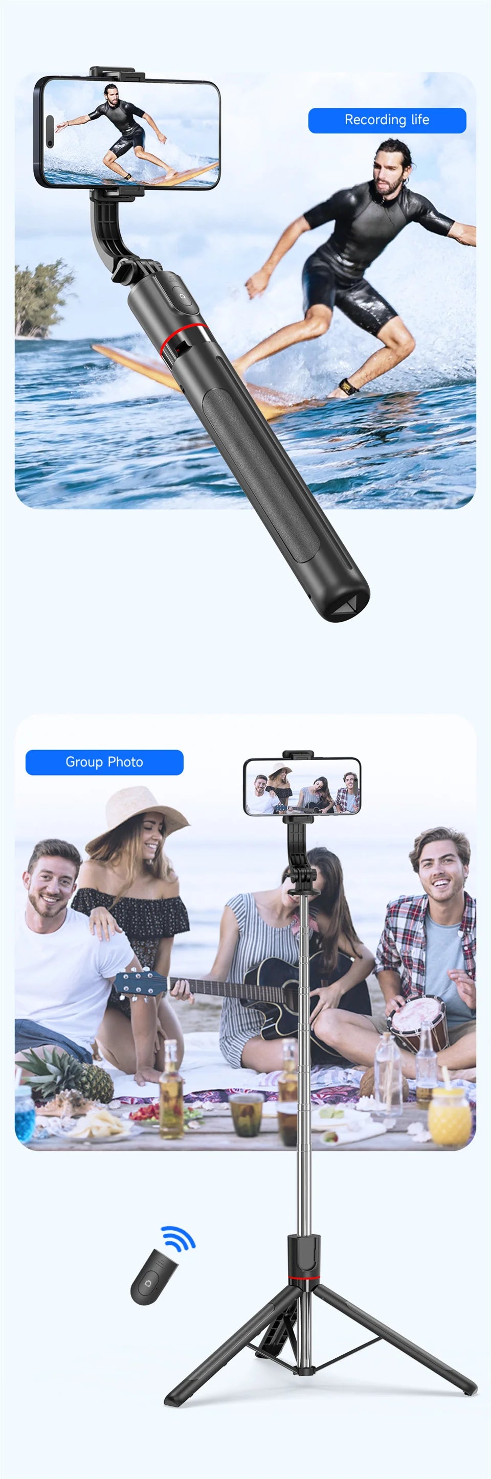 Gimbal Stabilisateur Perche à Selfie Trépied Gimbal Rotation 360 Mode de Prise de Vue Suivi avec Lumière Pour iPhone Xiaomi Téléphone Android