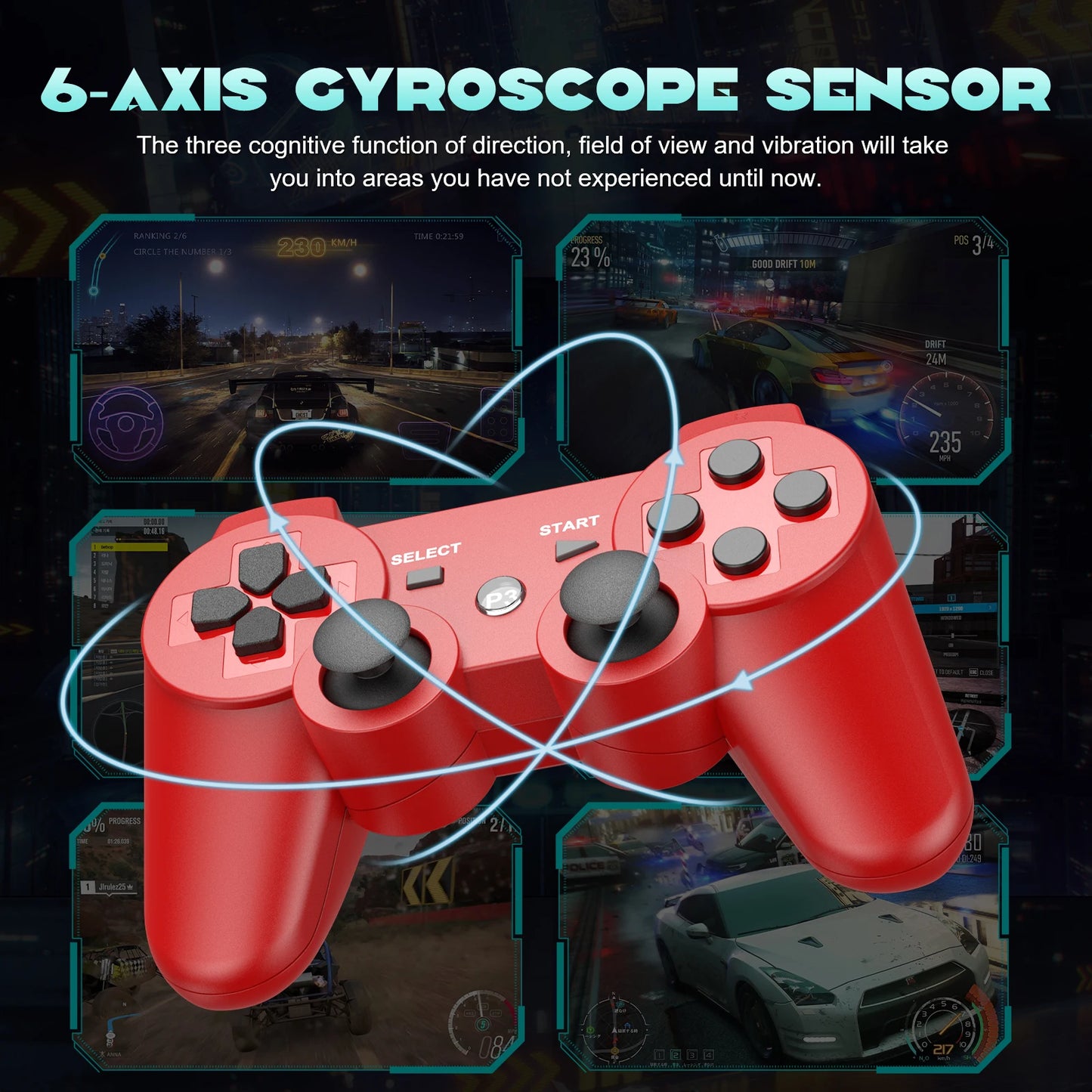 GOMROMBO Game Controller For Playstation 3/PS3/PC/Android Wireless BT Gamepad 6 Axis Gyro Dual Motor Vibration Gaming Joystick