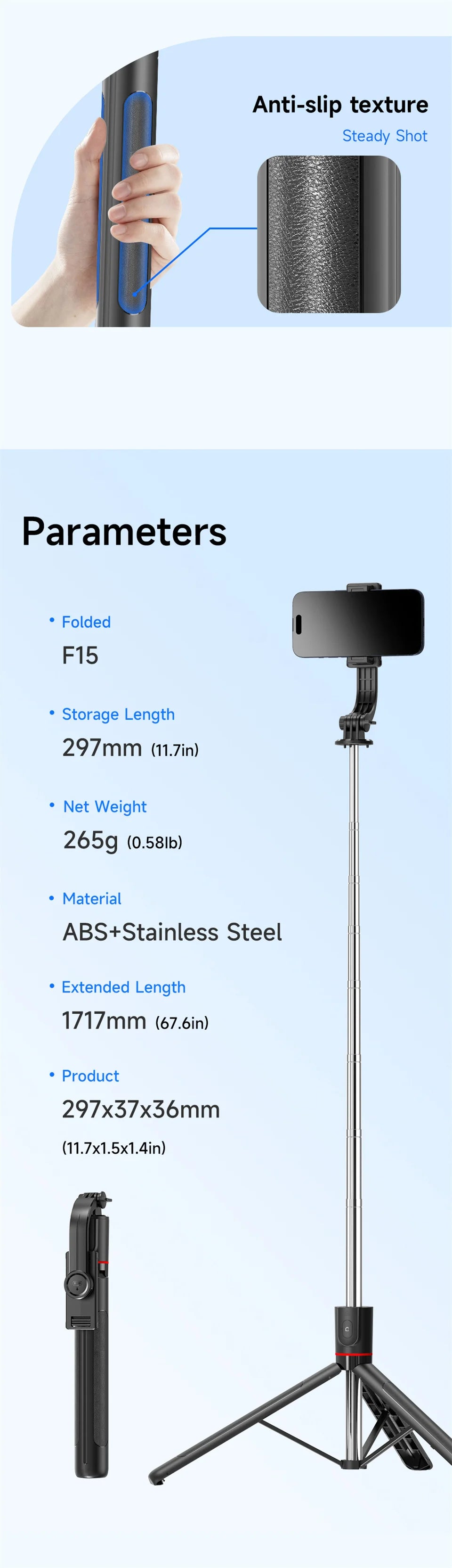 Gimbal Stabilisateur Perche à Selfie Trépied Gimbal Rotation 360 Mode de Prise de Vue Suivi avec Lumière Pour iPhone Xiaomi Téléphone Android