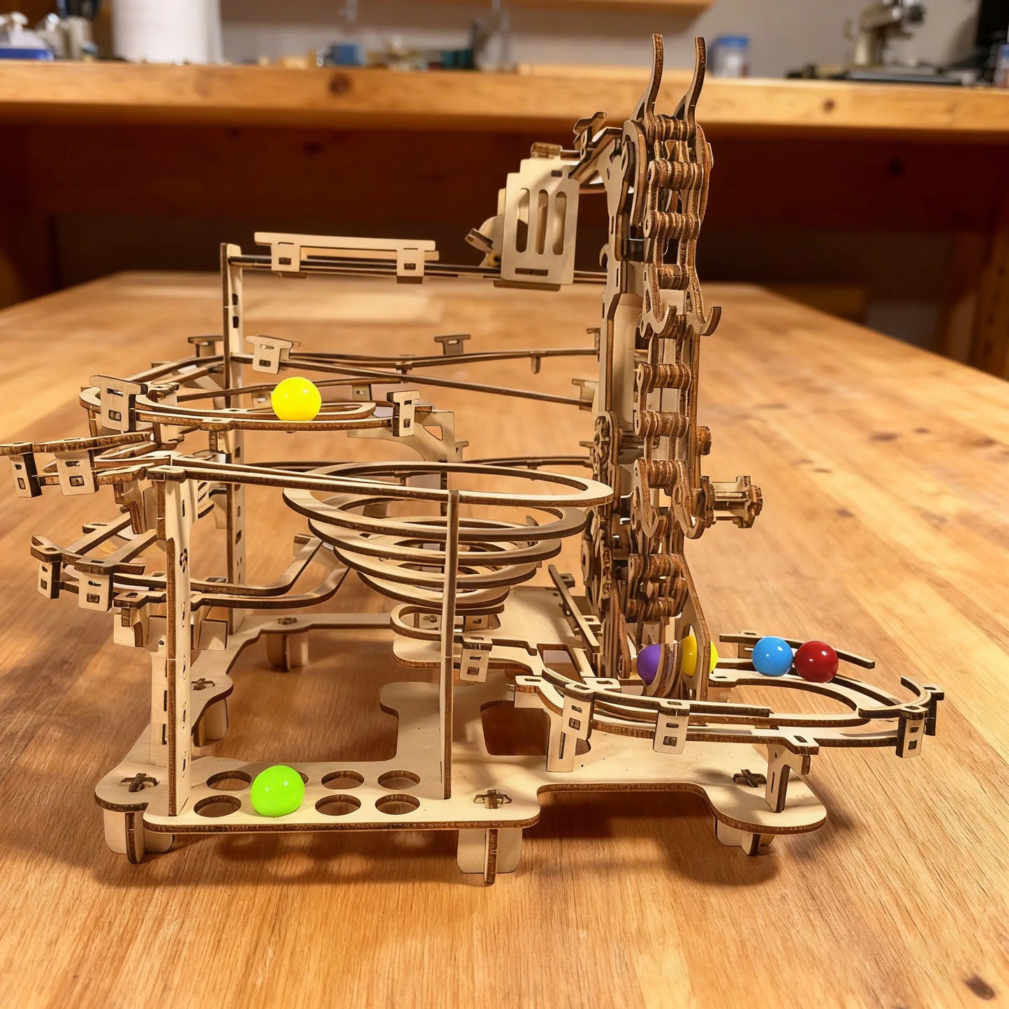 DIY Mechanical Ball Track Model Kit 3D Puzzle Construction Fun Set Wooden Building Blocks Christmas & Halloween Gift