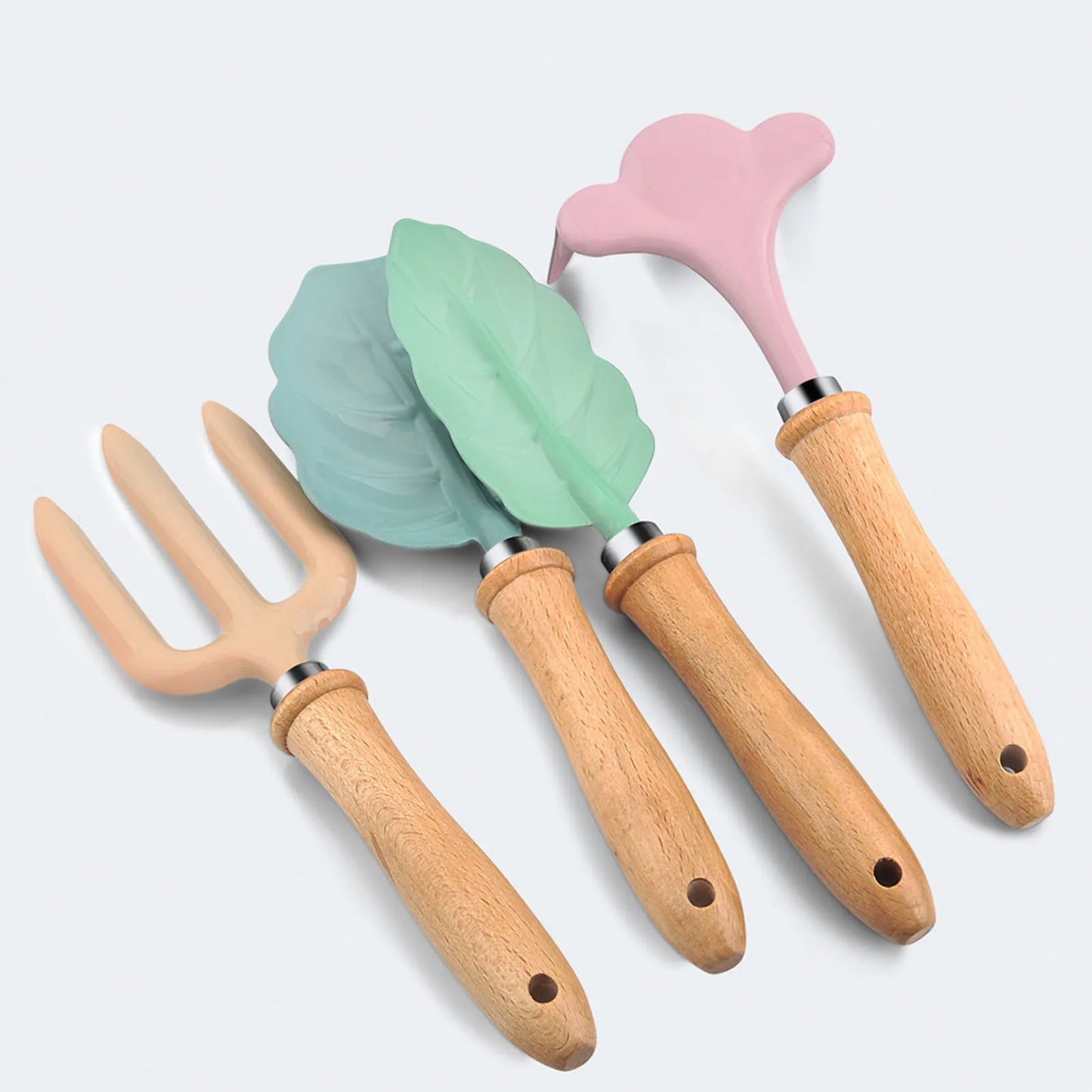 Petit kit d'outils de jardinier, coloré, sûr, avec manche en bois, pelle, râteau, fourche, ensemble de cadeaux de jardinage pour enfants et filles