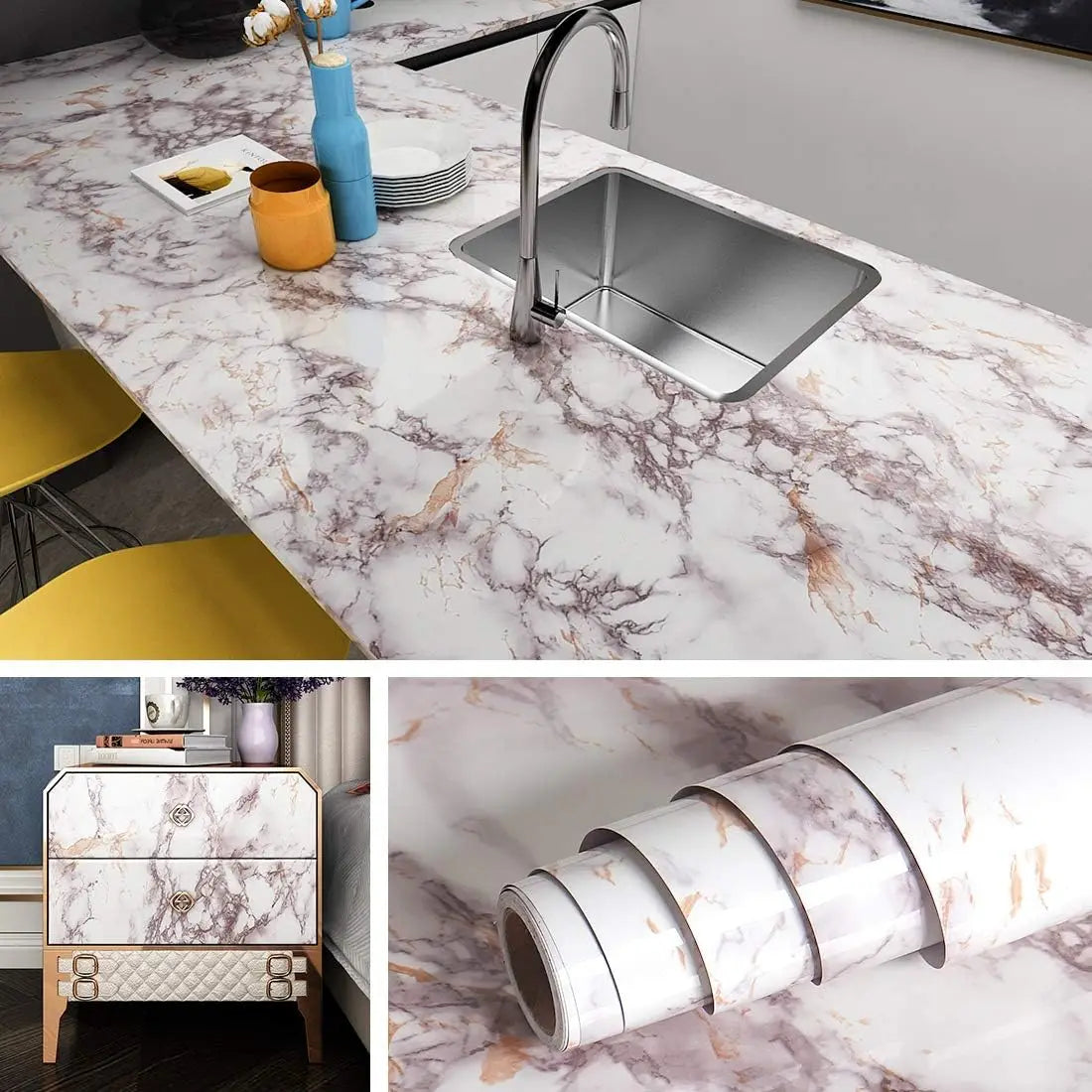 1 Roll Pearlescent Pink Marble Wallpaper Waterproof Contact Paper Vinyl Self Adhesive Peel and Stick  Removable Decor Sticker