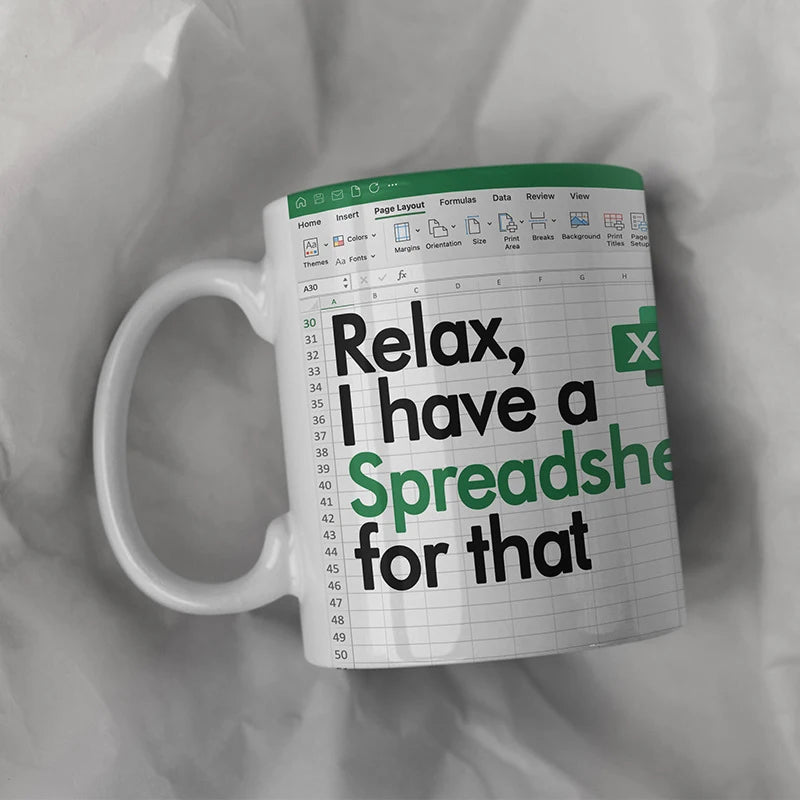 Kreativer tragbarer Excel-Muster-Keramikbecher für Zuhause, Büro, Schreibtisch, Kaffeebecher, Wasserbecher, lustiges Geschenk, 1 Stück