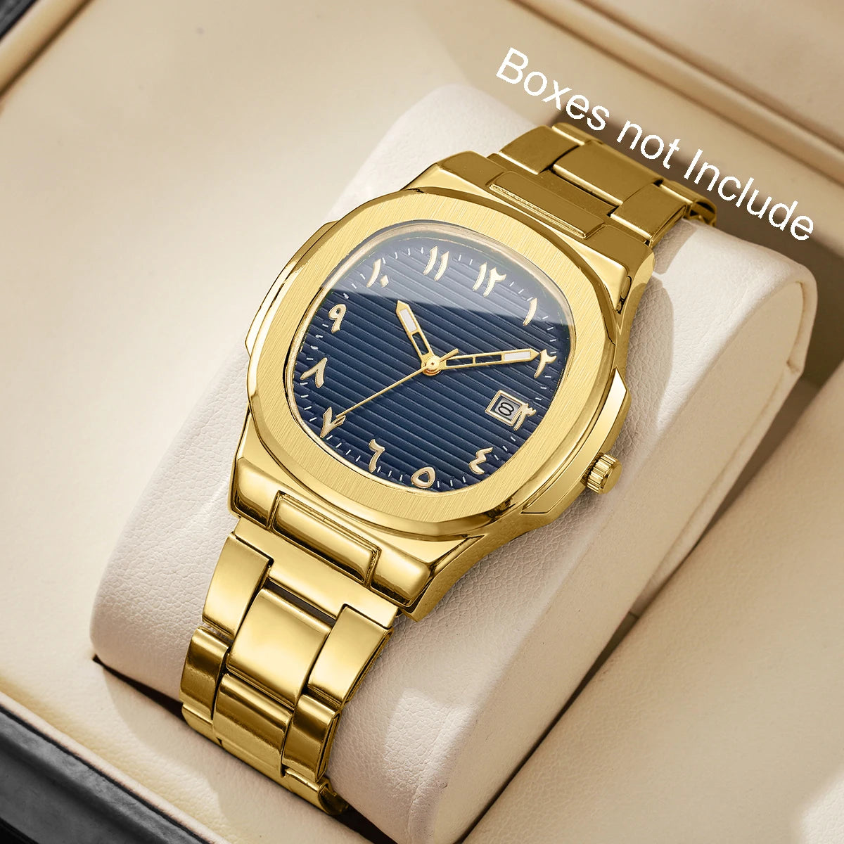 Montre de Luxe pour Homme, Cadran Carré Tendance, Bracelet en Acier Inoxydable, Mouvement à Quartz avec Calendrier (Sans Boîte)