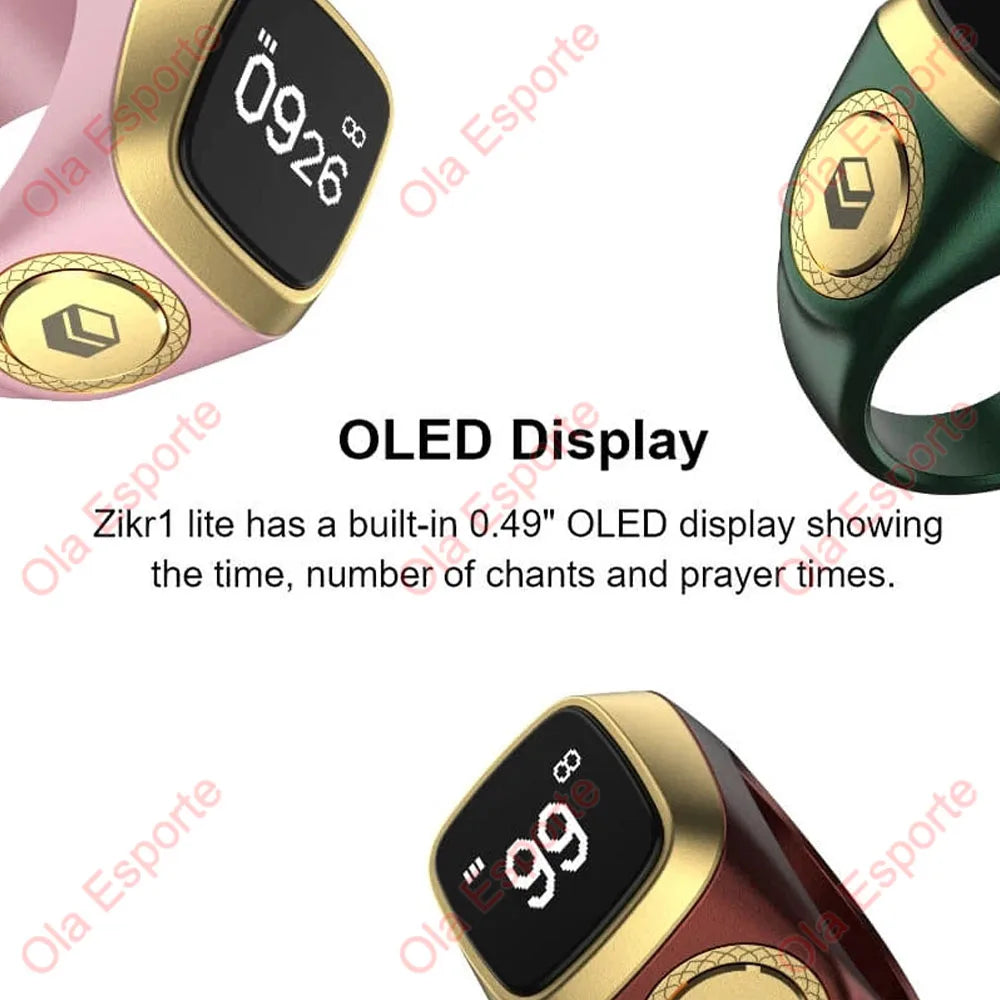 Compteur de doigts intelligent Qibla Tasbih pour musulmans Zikr Ring Digital Tasbeeh Rappel de vibration des 5 heures de prière Étanche Qibla Subhah