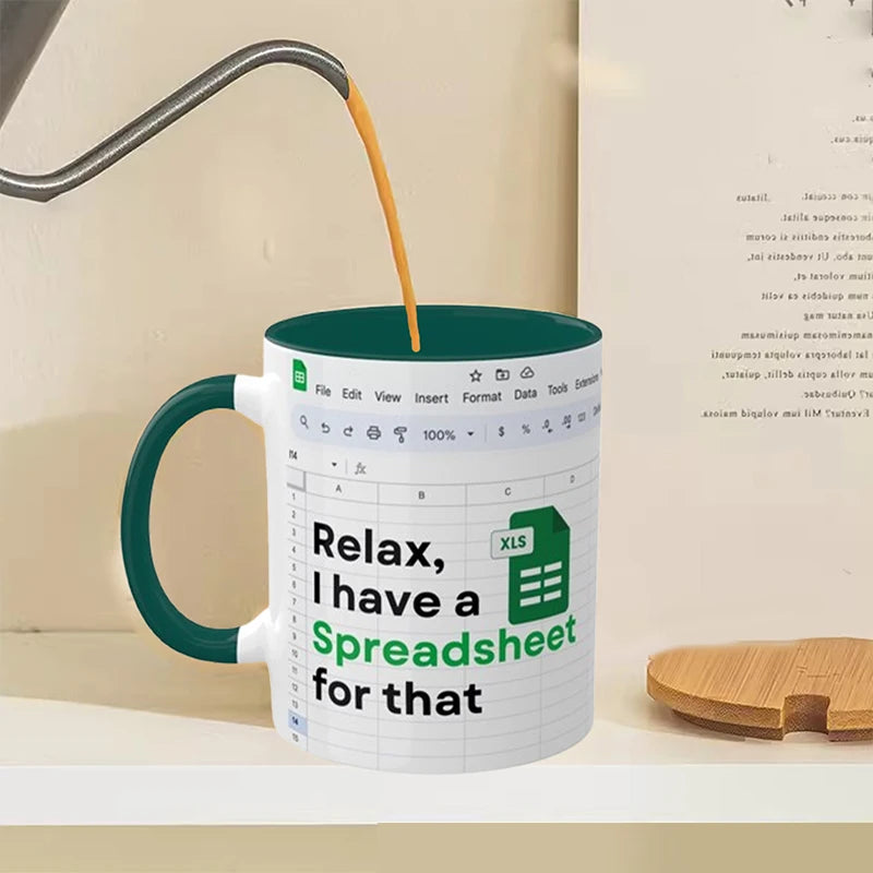 Kreativer tragbarer Excel-Muster-Keramikbecher für Zuhause, Büro, Schreibtisch, Kaffeebecher, Wasserbecher, lustiges Geschenk, 1 Stück