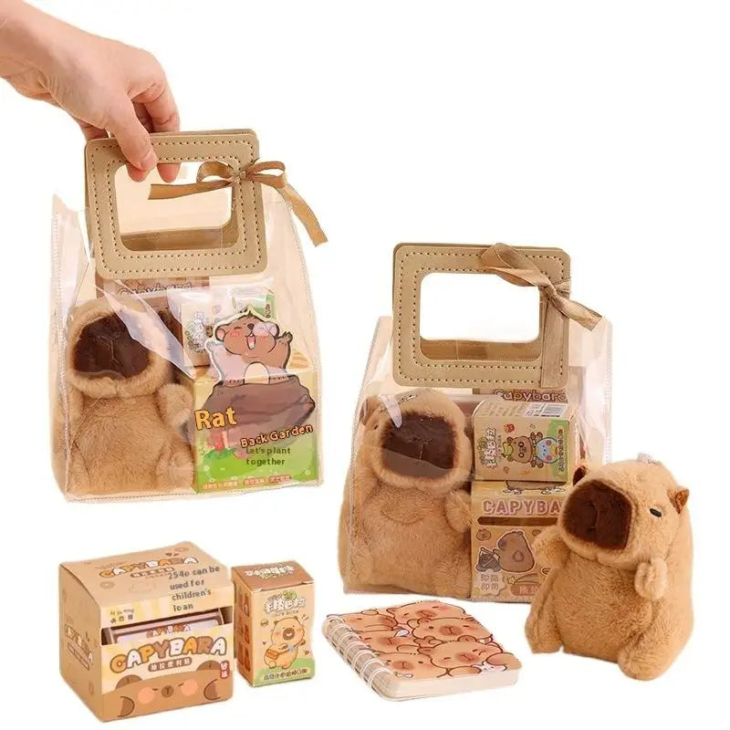 1 Set Pen Stickers Notebook Plush Pendants Handbag Final Prizes Stationery Gift Bag For Students Kawaii Capybara Stationery Kit