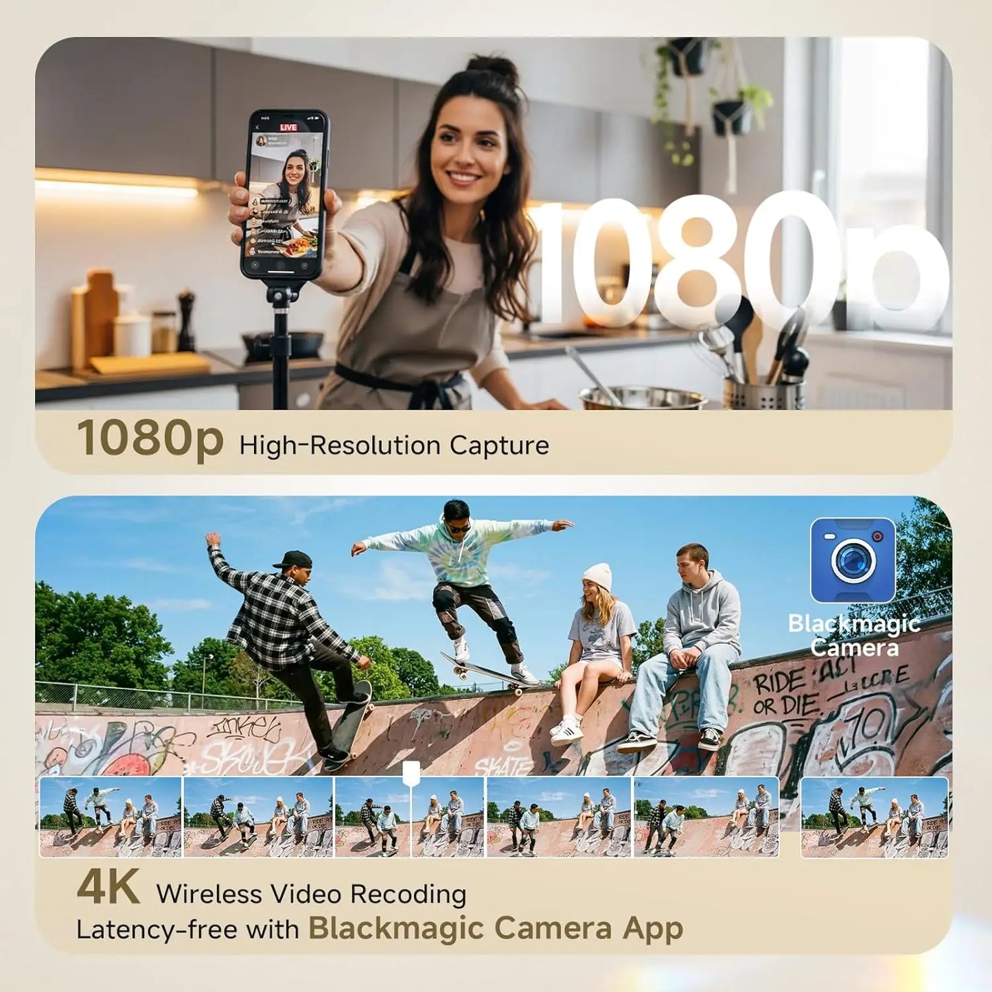 4K Magnetic Selfie Monitor Wireless Back Camera Screen 164FT Remote Control for Live Streaming Vlog Video Recording