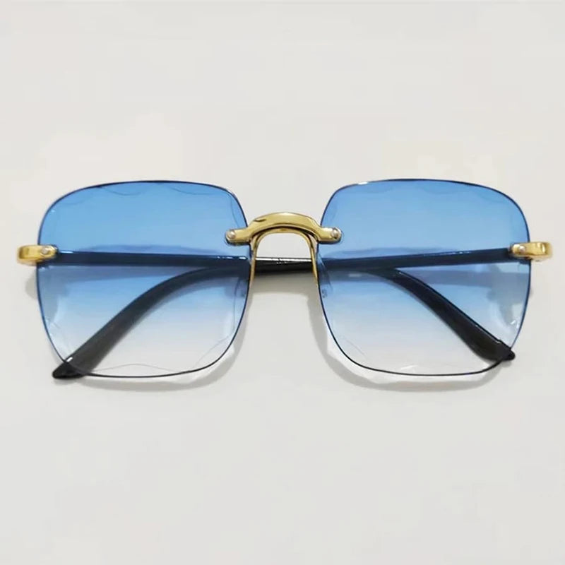 Randlose Damen-Sonnenbrille, modische Verlaufsgläser, Damensonnenbrille, Vintage-PC-Bügel, klassische Designer-Sonnenbrille für Herren