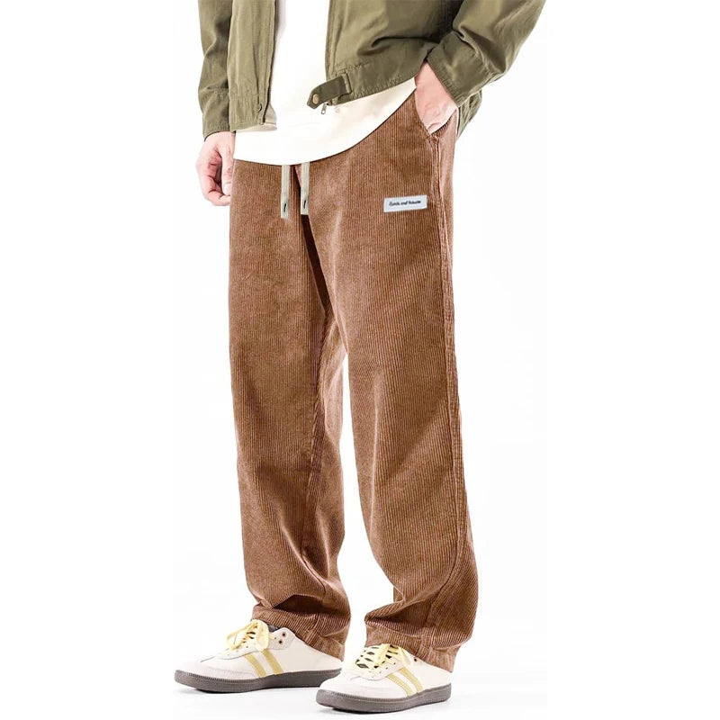 Pantalon ample en velours côtelé pour homme, taille élastique avec cordon de serrage, décontracté, pantalon de sport ample pour l'extérieur, pantalon de travail, respirant, streetwear