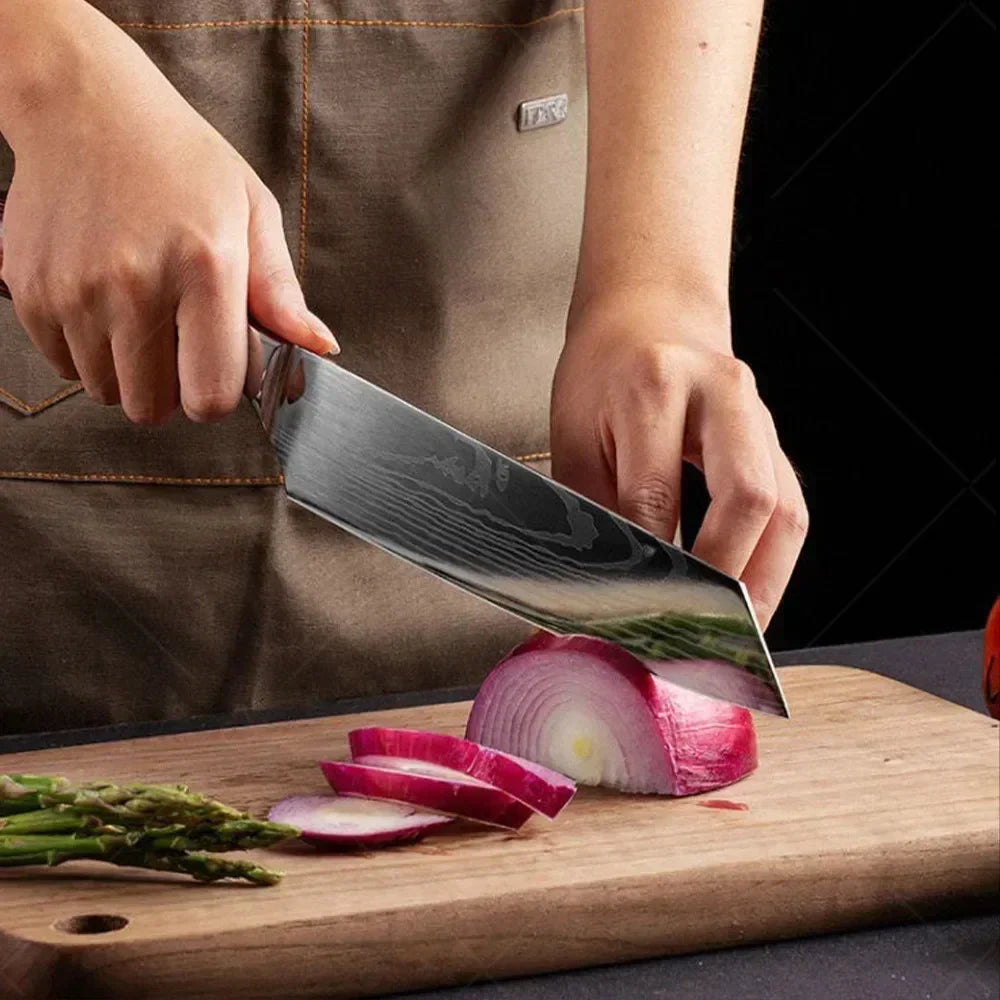 Couteau de Chef Damas Ensemble de Couteaux de Cuisine Professionnels Couteau à Désosser Couteau de Boucher Couteau Utilitaire Couteau Santoku Japonais avec Housse