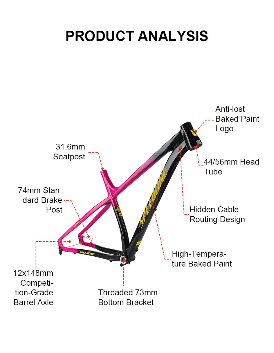 SPEEDONE 29 Fahrradrahmen Boost 148mm Aluminium 29 MTB Rahmen Konisches Steuerrohr für Ausdauerrennen Farbverlauf Mountainbike Rahmen