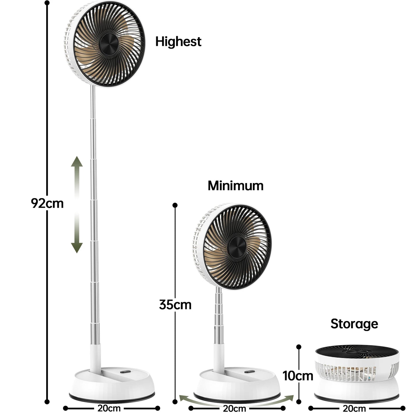 Tragbarer oszillierender Standventilator mit Fernbedienung, faltbarer Tischventilator, akkubetriebener Standventilator für Camping
