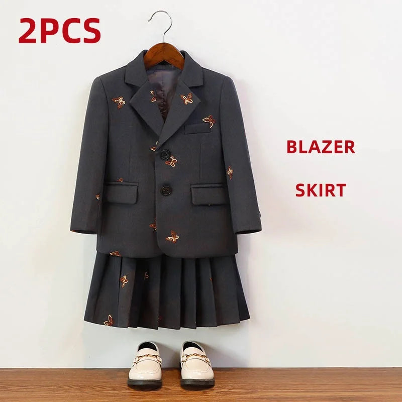 Herbst Winter Kinder Festanzug Für Jungen Schmetterling Stickerei College Jungen Anzug Kinder Mädchen Moderationsauftritt Kleider