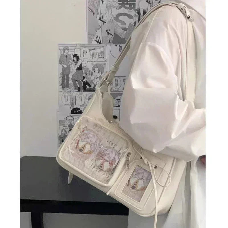 Sac bandoulière d'école pour femme, créateur japonais, sac à main, bourse Y2k Harajuku, sac à bandoulière pour femme, sac transparent coréen