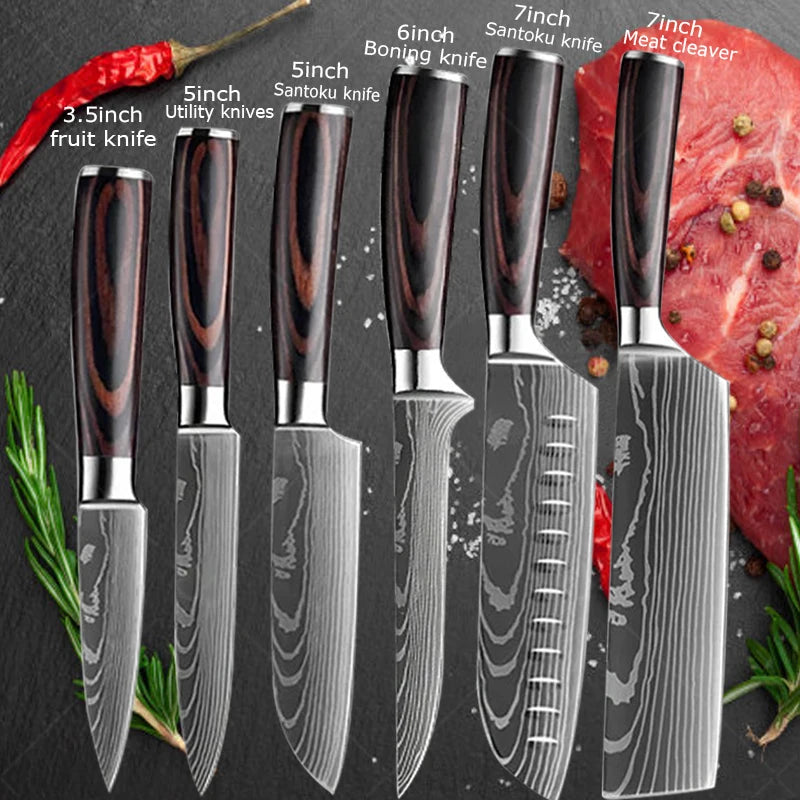 Couteau de Chef Damas Ensemble de Couteaux de Cuisine Professionnels Couteau à Désosser Couteau de Boucher Couteau Utilitaire Couteau Santoku Japonais avec Housse