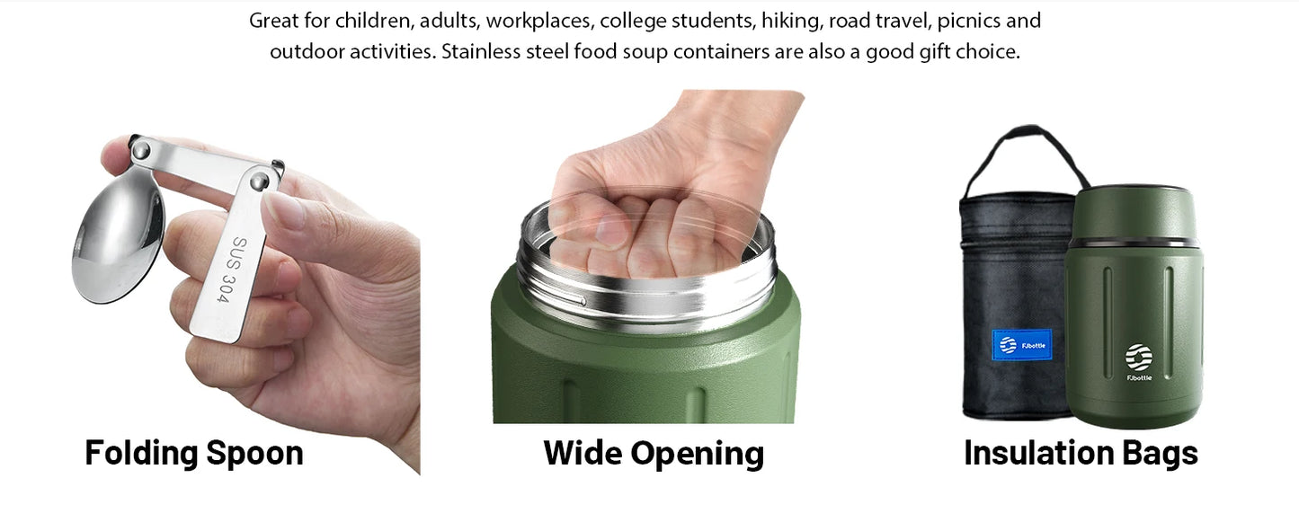 Fjbottle Thermos Alimentaire 500ml, Pot Alimentaire Isotherme en Acier Inoxydable 316 avec Cuillère, Boîte à Déjeuner pour Enfants