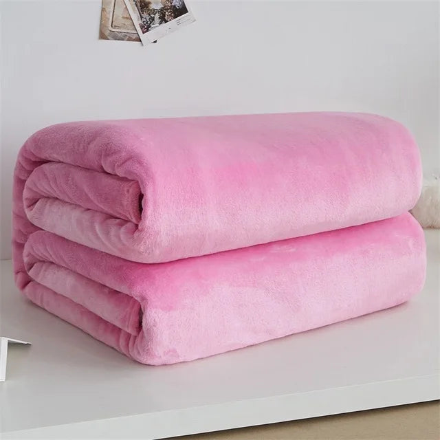Couvertures en flanelle polaire corail 230 g/m² pour lits, couleur unie bleue rose, douce, chaude et fine, couvre-lit, housse de canapé, couverture plaid en fausse fourrure.