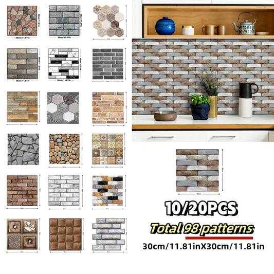 10/20Pcs Peel and Stick Tile Backsplash Thicker Design Marble Tiles 12"X12" Stick on Backsplash Self Adhesive Tiles for Any Room