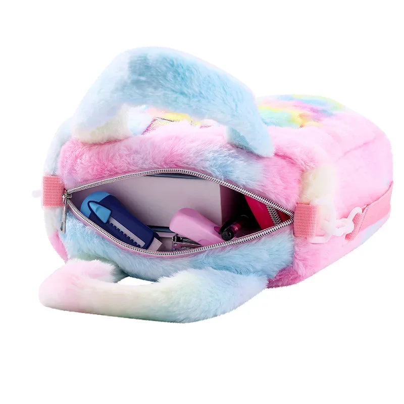 Sacs pour enfants Sacs à bandoulière Sac à bandoulière en peluche brodé dessin animé Sac à main mignon pour fille Sac à bandoulière licorne pour fille Spot