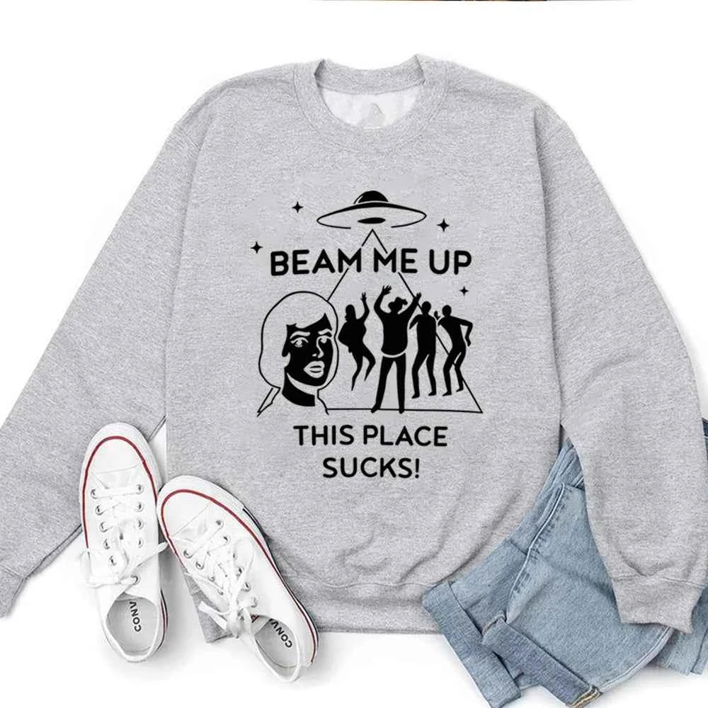Beam Me Up This Place Sucks Sweatshirt Fashion Tv Shirt Streetwear Retro St5 Pullover Unisex Long Sleeves Sweatshirts Fans Gift
