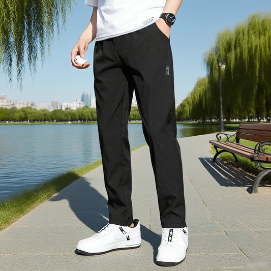 Summer men's ice silk quick drying casual pants slim fit Korean version ice silk pants sports pants straight tube quick drying p