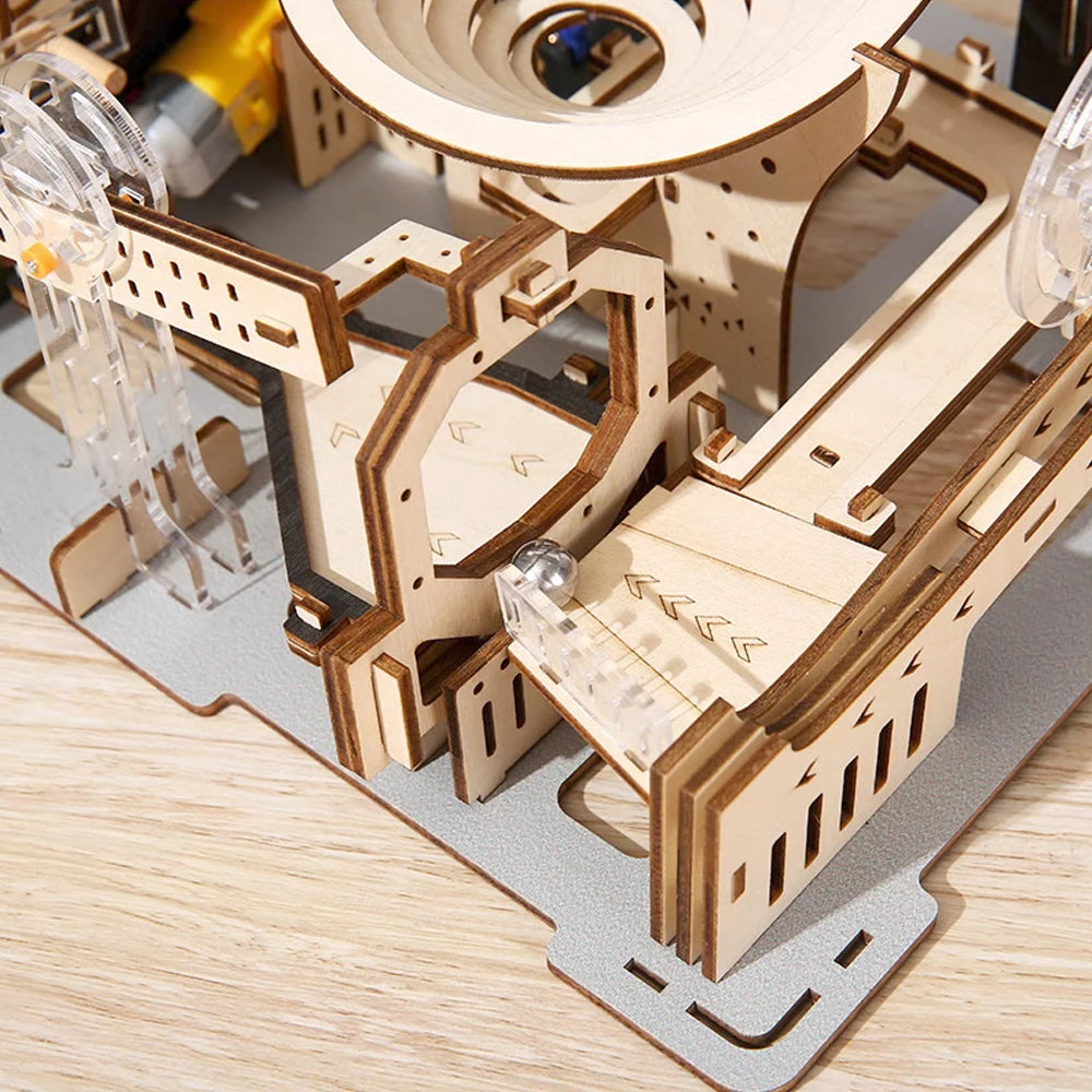 3D Holzpuzzle Murmelbahn Set DIY Aufbau Baukasten STEAM-Engine Lernspielzeug für Erwachsene Kinder Geburtstagsgeschenke