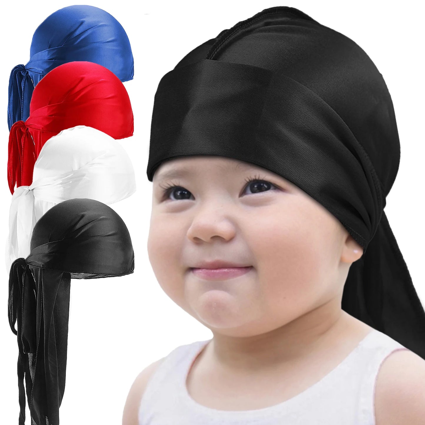 Long Tail Vorgebundene Elastische Kopfbedeckung Bandana Imitat Seide Durag Piratenhut Babyhaube Hip Hop Kappe Turban Hijab Kinder