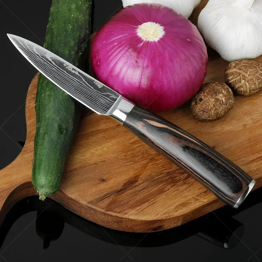 Couteau de Chef Damas Ensemble de Couteaux de Cuisine Professionnels Couteau à Désosser Couteau de Boucher Couteau Utilitaire Couteau Santoku Japonais avec Housse