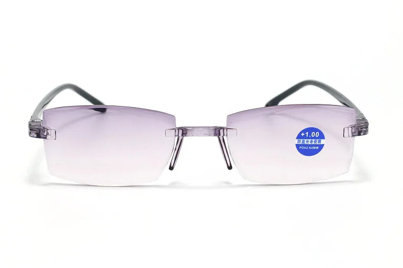 Lunettes de lecture anti-lumière bleue pour femmes, monture sans bords à découpe diamantée, pour hommes, anti-fatigue, hypermétropie, presbytie +1,5