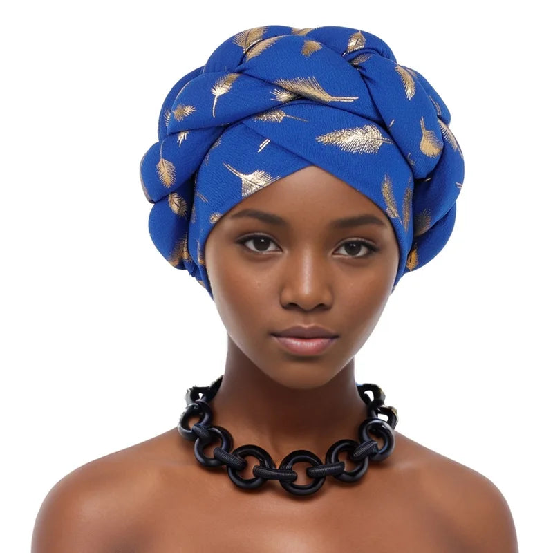 Afrikanische Bronzierung Kopfwickel Zopf Turban Kappen für Frauen Nigeria Hochzeit Geles Party Kopfbedeckung Haarteil Auto Gele Weibliche Kopfbedeckungen