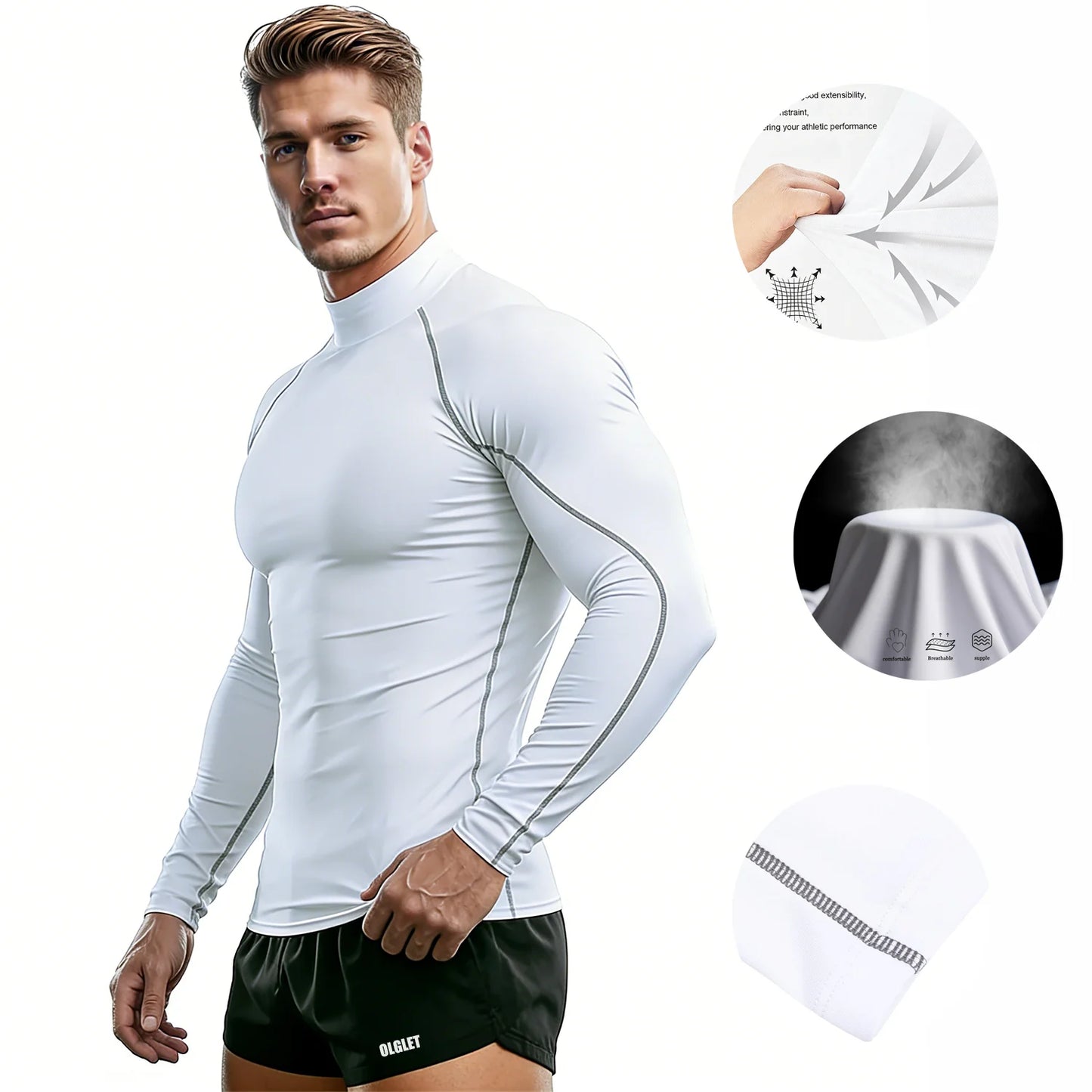 Sport T-Shirt Herren Kompressions Laufshirt Elastisches Langarm Fitness Sport-Top Gym Workout Unterhemd Sportbekleidung