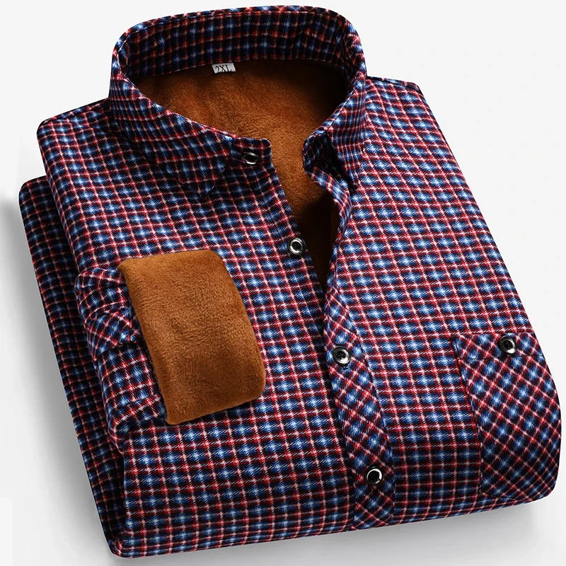 2025 Autumn and Winter Men's Fleece-lined Long Sleeve Shirt Business Casual Fashion Comfortable Non Ironing Versatile Top