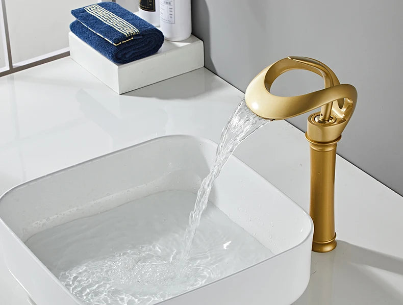 Robinet de lavabo doré/blanc, robinet de salle de bain noir, mitigeur de lavabo créatif en laiton gris, robinet de lavabo cascade chaud et froid