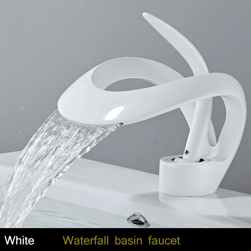 Robinet de lavabo doré/blanc, robinet de salle de bain noir, mitigeur de lavabo créatif en laiton gris, robinet de lavabo cascade chaud et froid