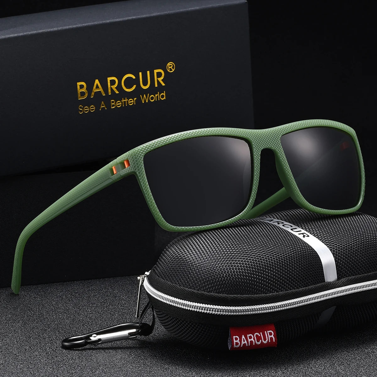 BARCUR Markenklassische Herren-Sonnenbrille, bequemer, robuster PC-Rechteckrahmen, TAC-Gläser, vielseitig, für jedes Alter, polarisiert