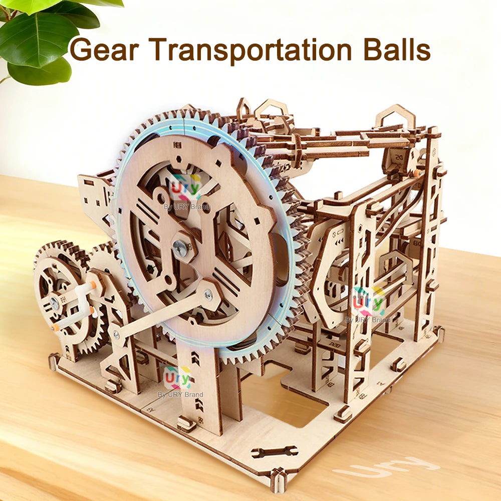 Ury 3D Wooden Puzzle Marble Run Set Track Device Mechanical Manual Model Science High Difficulty Maze Ball Assembly Toy for Boys