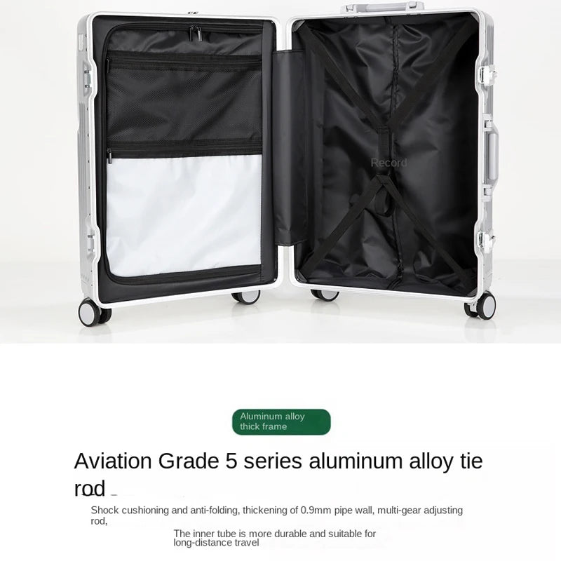 Neuer Koffer Aluminiumrahmen Frontöffnung Laptoptasche Multifunktionale Reisekoffer 20 Zoll Kabinengepäck Rollkoffer