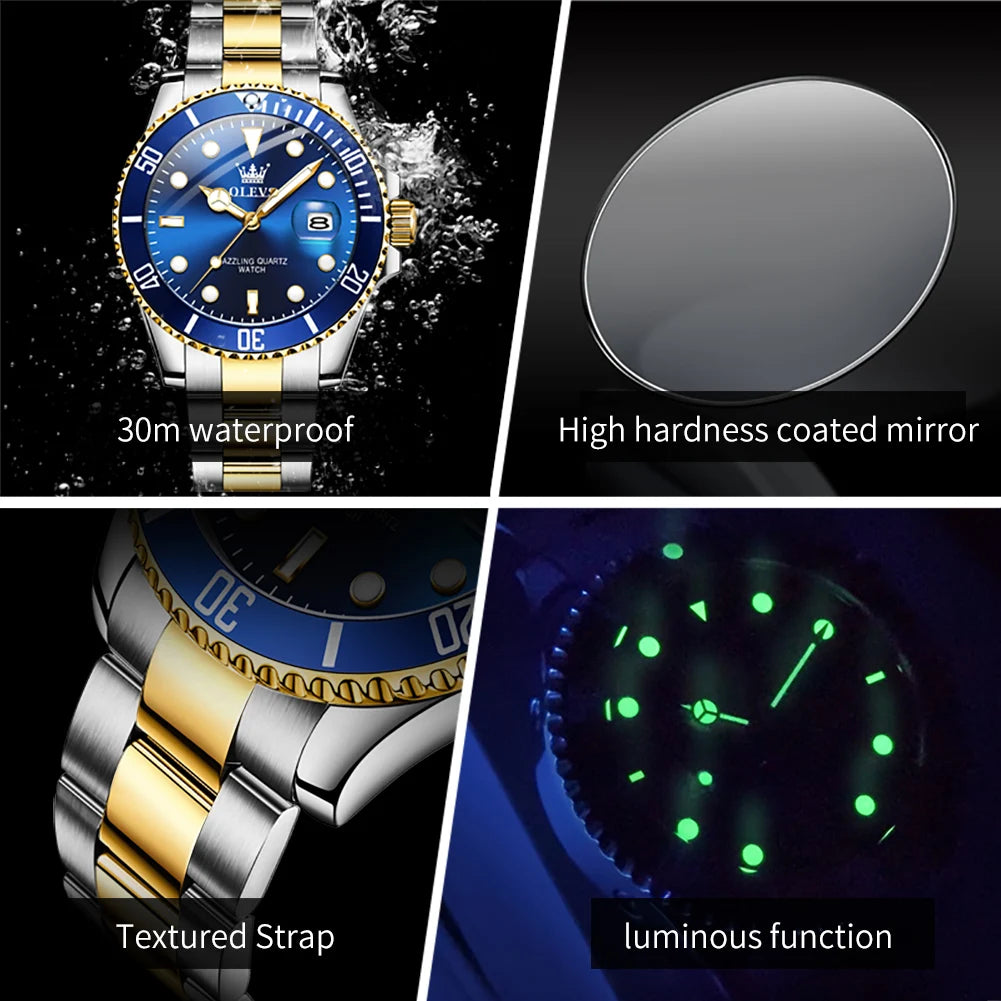 OLEVS 5885 Montre homme Marque originale Étanche Montre à quartz Bracelet en acier inoxydable Date automatique Montres cadeaux pour homme