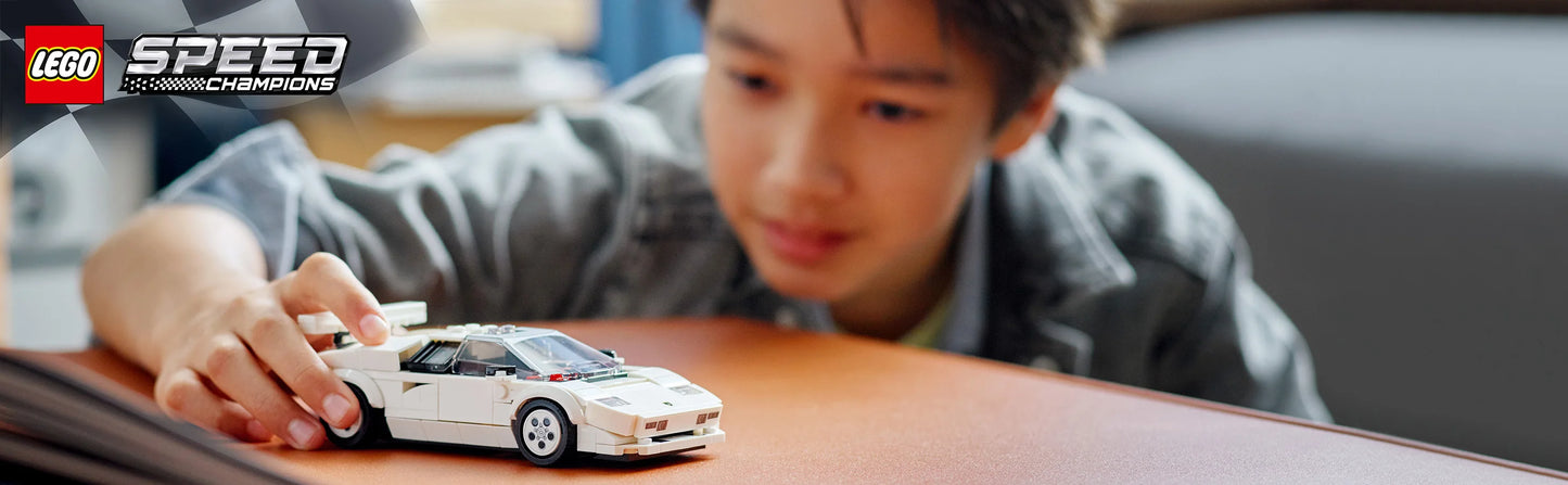 LEGO Speed Champions Lamborghini Countach 76908 Rennwagen-Spielzeug-Sammelbausatz Rennfahrer-Minifigur als Geburtstagsgeschenk