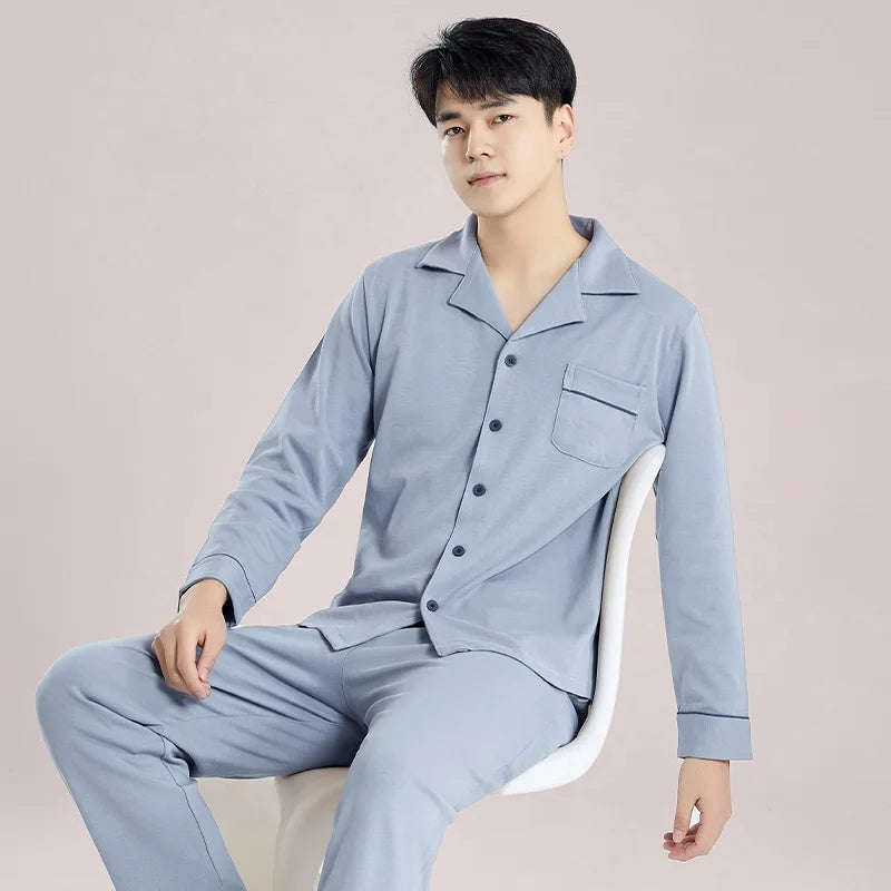 Pyjama d'hiver 100 % coton pour homme, bleu, vêtement de nuit chaud, pyjama en coton à carreaux, grandes tailles