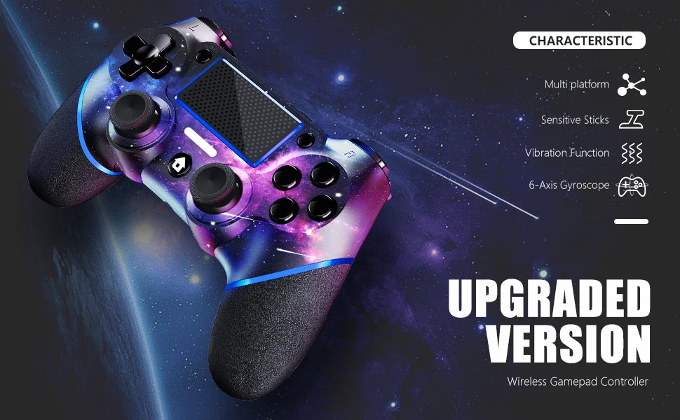 AceGamer Wireless Gamepad für PS4 Controller, mit USB-C-Kabel/Doppelmotoren/6-Achsen-Gyroskop/3,5-mm-Audiobuchse/Touchpad-Funktion