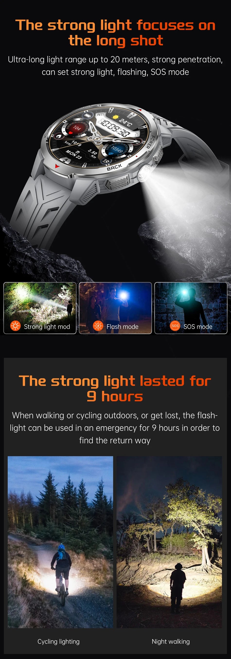1100mAh Military Outdoor Smart Watch Men 1.7-inch Large Display Compass Sports Watch IP68 Waterproof Bluetooth Call Smartwatch