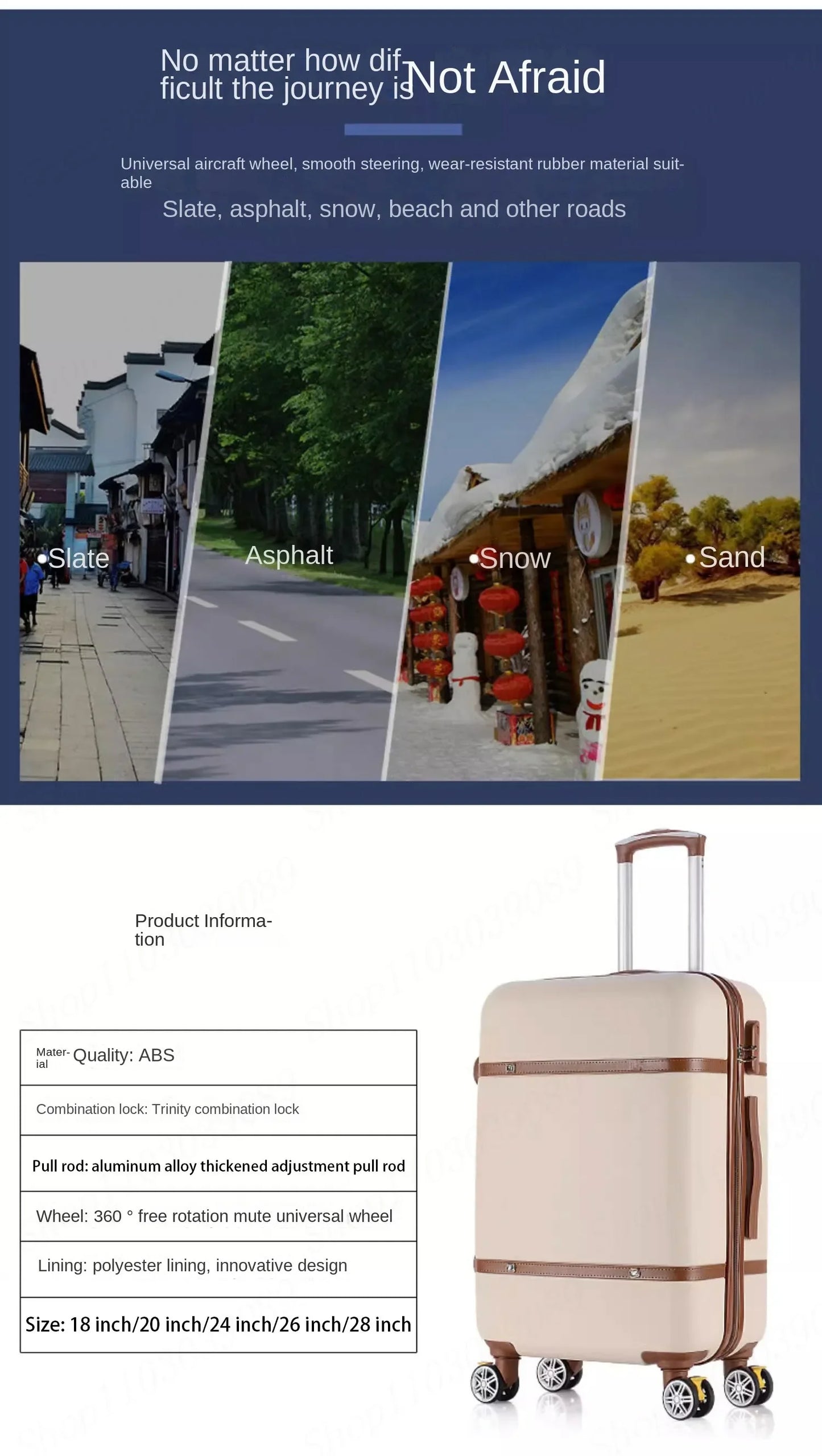 Nouvel ensemble de bagages à roulettes pour femmes - Ensemble valise de voyage tendance avec serrure à combinaison, sac à cosmétiques universel, ensemble de 2 valises à roulettes rétro