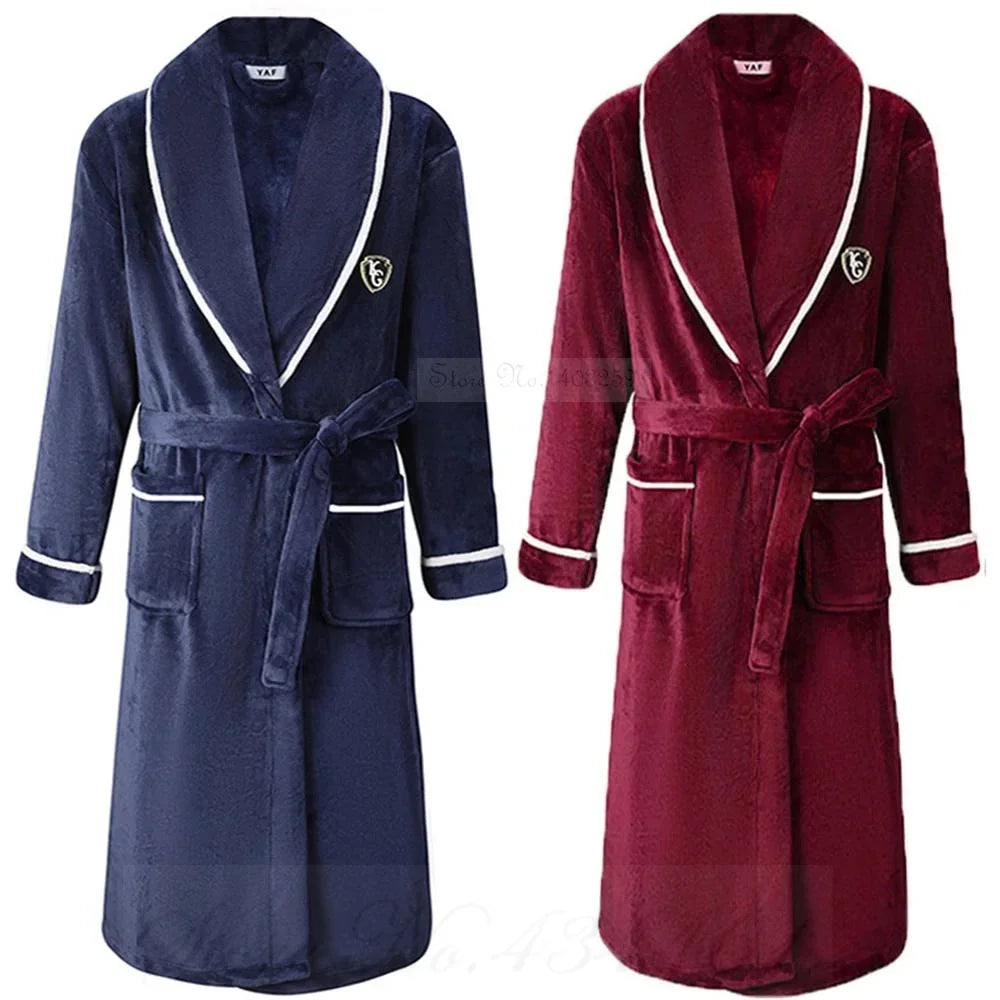 Peignoir Homme Polaire Épais Chaud Coral Fleece Flanelle Vêtement de Nuit Robe de Chambre Lingerie D'intérieur Vêtement D'intérieur Ample Peignoir