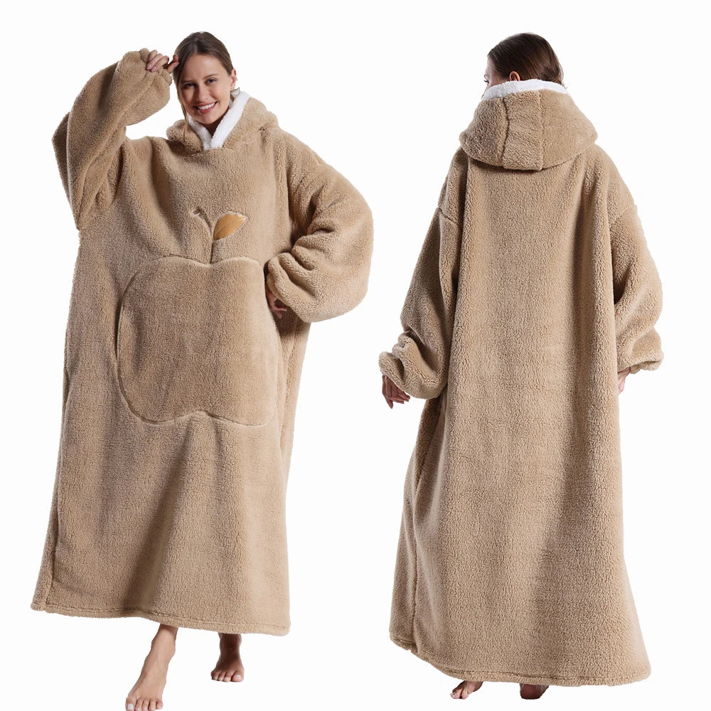 Couvertures Portables Extra Longues Hiver Flanelle Couverture à Capuche avec Manches Longues Hommes Femmes Couverture Douce et Confortable pour Adultes