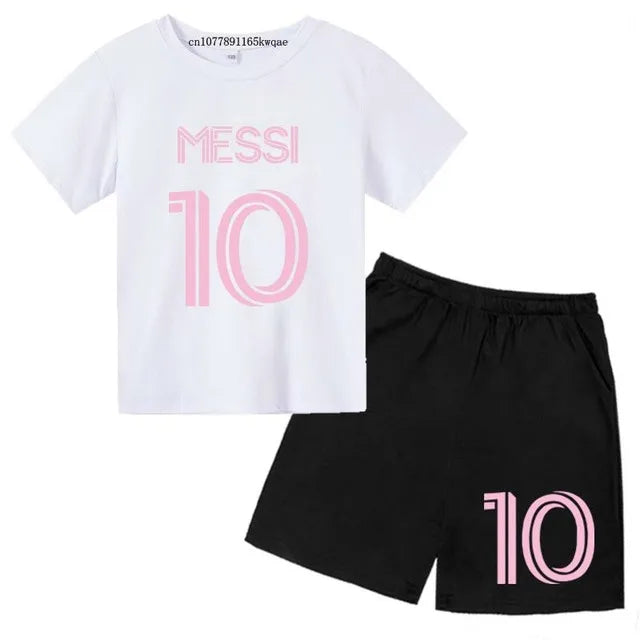 Maillot de football numéro 10 pour Garçons Filles de 3 à 12 ans, Ensemble décontracté T-shirt Manches Courtes + Short, Marque Tendance, Vêtements d'Été de Sport