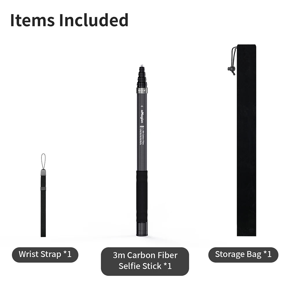 Invisible Selfie Stick Carbon Fiber Extension Pole Adjustable Hand Grip for Insta360 X5 X4 X3 for OSMO for GoPro Hero