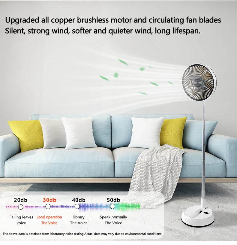 Tragbarer oszillierender Standventilator mit Fernbedienung, faltbarer Tischventilator, akkubetriebener Standventilator für Camping